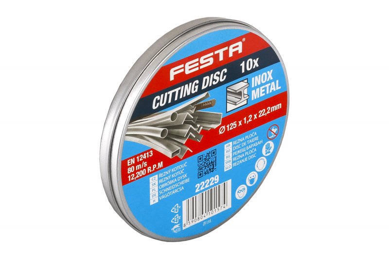 Kotúč rezný na kov 125x1x22.2mm plechový box 10 ks FESTA