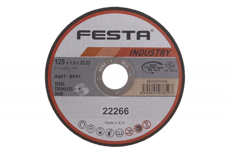 Kotúč rezný na kov a nerez 125x1x22.2 FESTA INDUSTRY