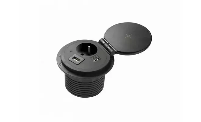 Nábytková zásuvka s vymeniteľným modulom 1x230V + 1xmodul (USB/HDMI/RJ45) čierna (GTV)