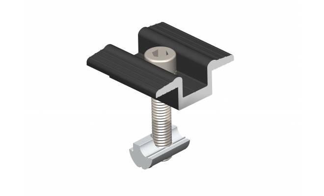 ProfiSol - SET - Stredový držiak FV panelov 30mm L=40mm ČIERNY s maticou typu G, 3-dielný set