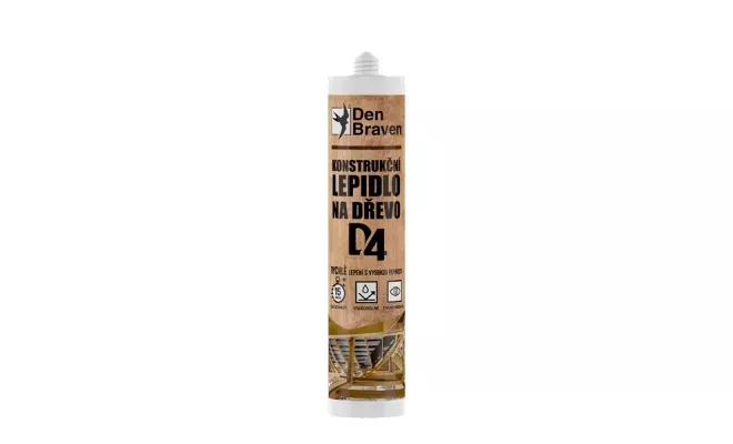 Den Braven - Konštrukčné lepidlo na drevo D4, kartuša, 300 ml, transparentná