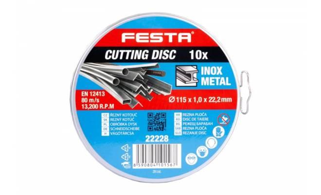 Kotúč rezný na kov 115x1x22.2mm plechový box 10 ks FESTA