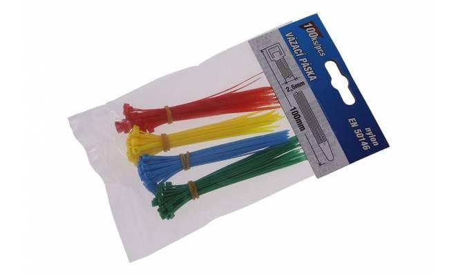 Sťahovacie pásky 100x2.5mm 100ks farebné 
