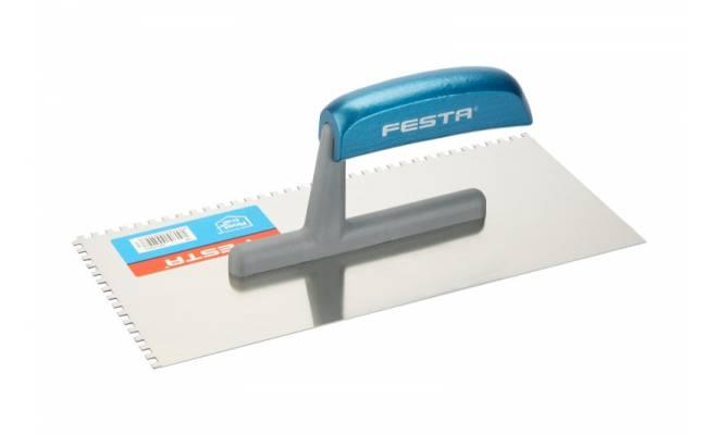 Hladítko nerezové zubové 4x4mm, 280x130mm drevená rúčka FESTA 