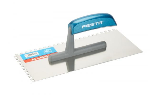 Hladítko nerezové zubové 6x6mm, 280x130mm drevená rúčka FESTA 