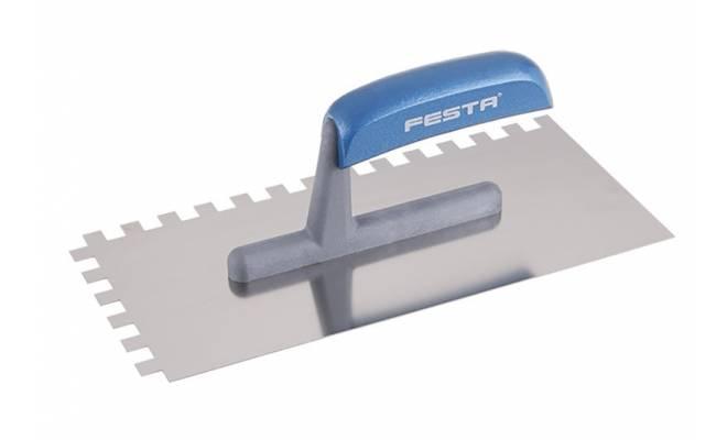 Hladítko nerezové zubové 10x10mm, 280x130mm drevená rúčka FESTA 