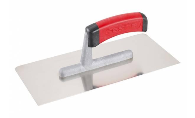 Hladítko nerezové 280x130mm 2 oblé rohy gumená rúčka FESTA