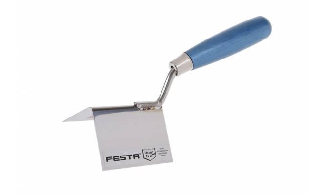 Murárska rohová lyžica nerezová 80x60x60mm s drevenou rúčkou FESTA 