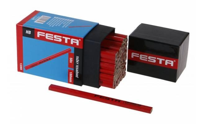 Ceruzka tesárska HB červený lak 180mm sada 50ks FESTA