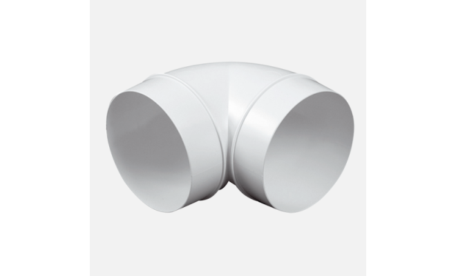 Koleno vodorovné okrúhle 90°, 2 x Ø125 mm, ABS, biela