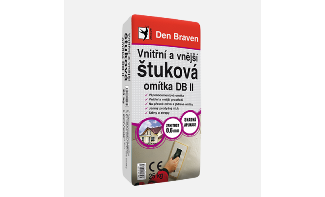 Den Braven - Vnútorná a vonkajšia štuková omietka DB II, vrece, 25 kg, šedá