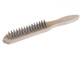 Oceľová kefa 4-radová, drevená rúčka, 300 mm